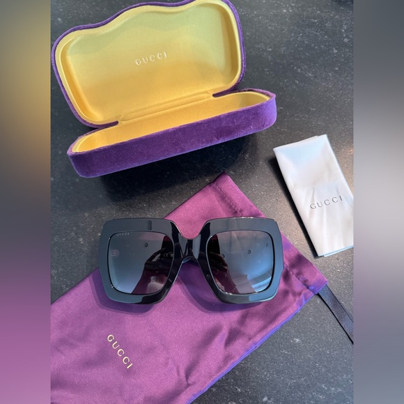 Gucci Sunglasses Square Frame Glitter GG0102S Sunglasses Black with Case - Picture 5 of 12